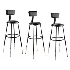 (3 Pack) NPS® 32 -39" Height Adjustable Heavy Duty Vinyl Padded Steel Stool With Backrest, Black