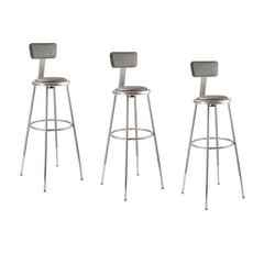 (3 Pack) NPS® 32"-39" Height Adjustable Heavy Duty Vinyl Padded Steel Stool With Backrest, Grey