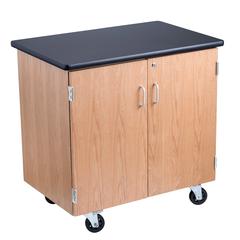 NPS® Mobile Science Cabinet With HPL Top, Black Top & Light Oak Frame