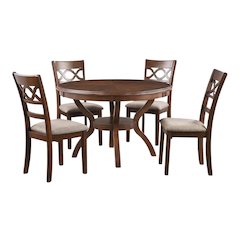 Round Dining Table Set for 4 – Cherry Wood Kitchen Table with Chairs