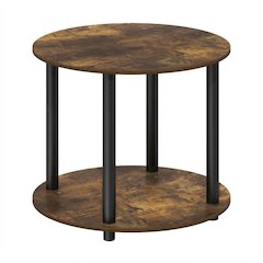 Amber Pine Round 2-Tier Coffee Table with Simple Design and Wooden Frame