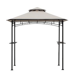 8x5 ft2-Tier Soft Top Gazebo Black Steel Grill Gazebo with Ceiling Hook, Shelves