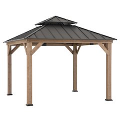 11 ft. x 11 ft. Brown 2-Tier Wooden Cedar Frame Patio Steel Hardtop Gazebo