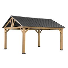 Sunjoy 11 ft. x 13 ft. Cedar Framed Gazebo with Matte-Black Steel Gable Hardtop Roof