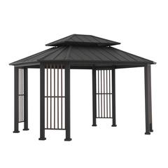 Sunjoy 11 x 13 ft Hardtop Gazebo Outdoor 2-Tier Steel Hardtop Metal Gazebo
