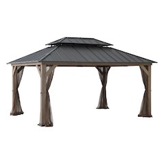 12x16 Archwood Iron Roof Tent + Mosquito Net (with Lights), Brown