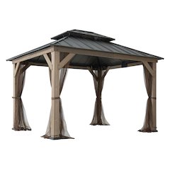 10 ft. x 12 ft. Cedar Wood Gazebo with Galvanized Steel Roof - Brown