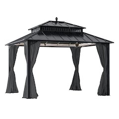 12 ft x 10 ft Hardtop Gazebo with Steel Roof, Grey Aluminum Frame - Extra-Tall