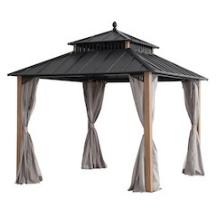10 ft x 10 ft Hardtop Gazebo with Steel Roof, Woodgrain Aluminum Frame