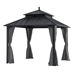 10 ft x 10 ft Hardtop Gazebo with Steel Roof, Grey Aluminum Frame