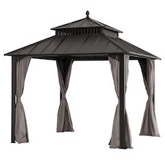 10 ft x 10 ft Hardtop Gazebo with Steel Roof, Brown Aluminum Frame