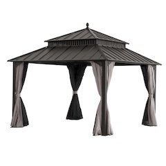 12 ft x 12 ft Aluminum Frame Steel Double Roof Hardtop Rectangular Gazebo