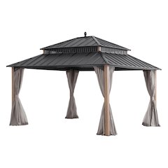 14 ft x 12 ft Aluminum Frame Steel Double Roof Hardtop Rectangular Gazebo