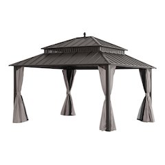 14 ft x 12 ft Aluminum Frame Steel Double Roof Hardtop Rectangular Gazebo, Brown