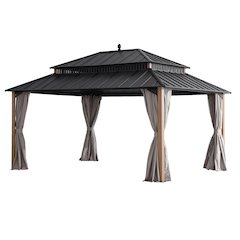 16 ft x 12 ft Woodgrain Aluminum Frame Galvanized Steel Roof Gazebo