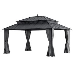 16 ft x 12 ft Aluminum Frame Steel Double Roof Hardtop Rectangular Gazebo, Grey