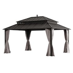 16 ft x 12 ft Aluminum Frame Steel Double Roof Hardtop Rectangular Gazebo, Brown