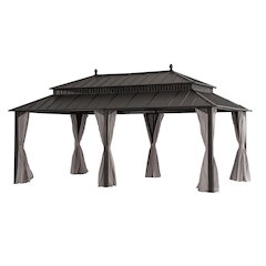 20 ft x 12 ft Aluminum Frame Steel Double Roof Hardtop Rectangular Gazebo, Brown
