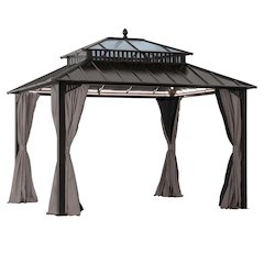 12 ft x 10 ft Hardtop Gazebo with Steel & PC Roof, Brown Aluminum Frame