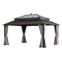 16 ft x 12 ft Hardtop Gazebo, Steel & Polycarbonate Roof, Brown Aluminum Posts