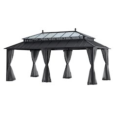 20 ft x 12 ft Hardtop Gazebo with Steel Roof, Grey Aluminum Frame