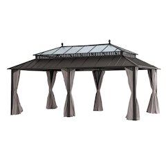 20 ft x 12 ft Hardtop Gazebo with Steel Roof, Brown Aluminum Frame