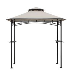 8x5 ft2-Tier Soft Top Gazebo Black Steel Grill Gazebo with Ceiling Hook, Shelves
