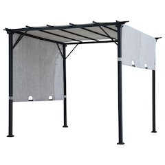 9 ft. x 9 ft. Black Steel Classic Pergola with Adjustable Tan Sling Shade