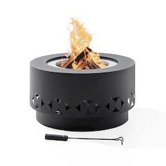 28in.Grey Halton Round Steel Low Smoke Wood Burning Fire Pit in Gray