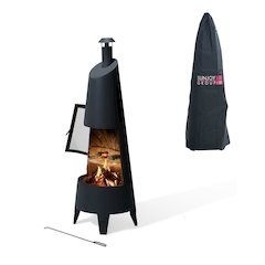 57 in. 2-in-1 Metal Outdoor Chiminea Fire Pit & Fireplace, Removable Grill Grate