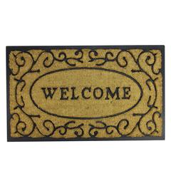 Brown and Black Welcome with Black Scrollwork Doormat 18" x 30"