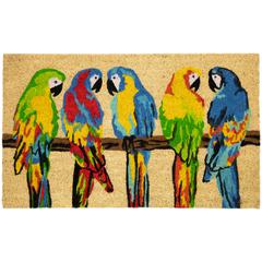 Toffee and Multicolor Parrots Coir Outdoor Doormat 18" x 30"
