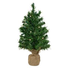 18" Two-Tone Green Pine Artificial Christmas Tree in Burlap Clear LED Lights