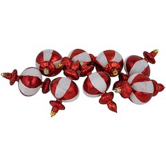 8-Count Red and White Shatterproof Finial Christmas Ornaments  6"