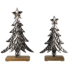 Pine Trees Textured Metal Christmas Decorations - 11" - Set of 2