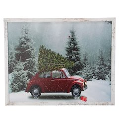 LED Lighted Vintage VW Car Framed Christmas Canvas Wall Art - 15" x 19"