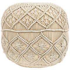 18" Solid Cream Macrame Round Handmade Natural Cotton Pouf