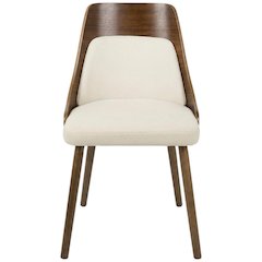Walnut and Cream Fabric Dining Chair with Mid-Century Modern Style
