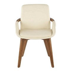Mid-Century Dining Chair with Walnut Finish and Cream Faux Leather Upholstery