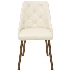 Mid-Century Modern Dining Chair with Walnut Finish, Cream Quilted Faux Leather