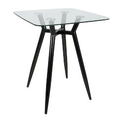Square Modern Coffee Table with Black Metal Legs and Clear Glass Top