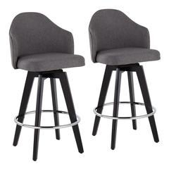 Black Wood, Chrome, Grey Fabric Ahoy 26" Counter Stool - Set of 2