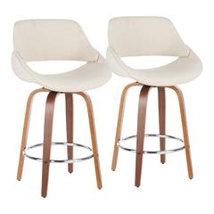 Walnut Wood, Cream Fabric, Chrome Fabrico Counter Stool - Set of 2