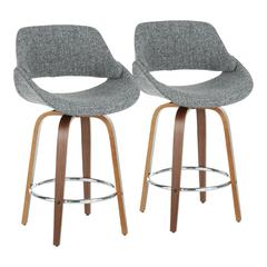 Fabrico Mid-Century Modern Counter Stool in Walnut and Grey Noise Fabric - Set of 2
