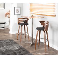 Walnut Wood, Charcoal Fabric, Chrome Cosini Barstool - Set of 2