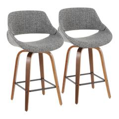 Walnut Wood, Grey Fabric, Black Metal Fabrico Counter Stool - Set of 2