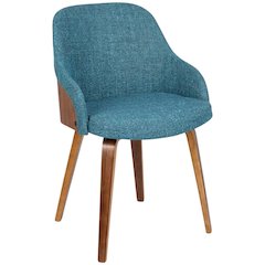 Mid-Century Modern Dining Chair with Walnut Wood Frame, Teal Fabric Upholstery