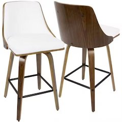 Walnut Wood, White PU, Black Metal Gianna Counter Stool - Set of 2