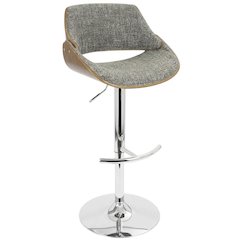 Walnut and Grey Adjustable Barstool with Swivel and Modern Design