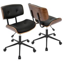 Lombardi Mid-Century Modern Adjustable Office Chair with Swivel in Walnut and Black